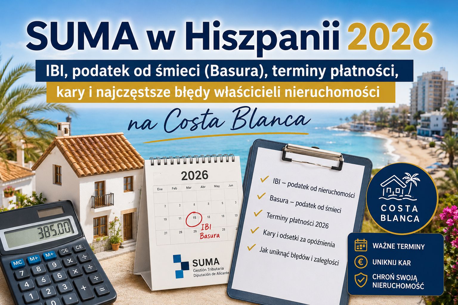 , SUMA w Hiszpanii 2026 &ndash; IBI, podatek od śmieci (Basura), terminy płatności, kary i najczęstsze błędy właścicieli nieruchomości na Costa Blanca